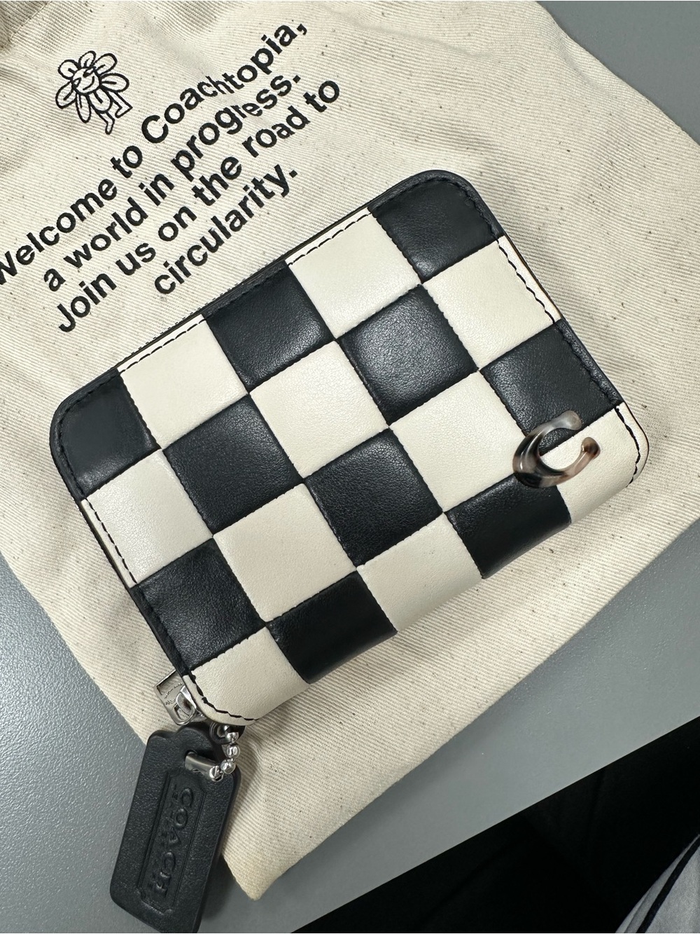 Coach Black & White Checker Zip Wallet